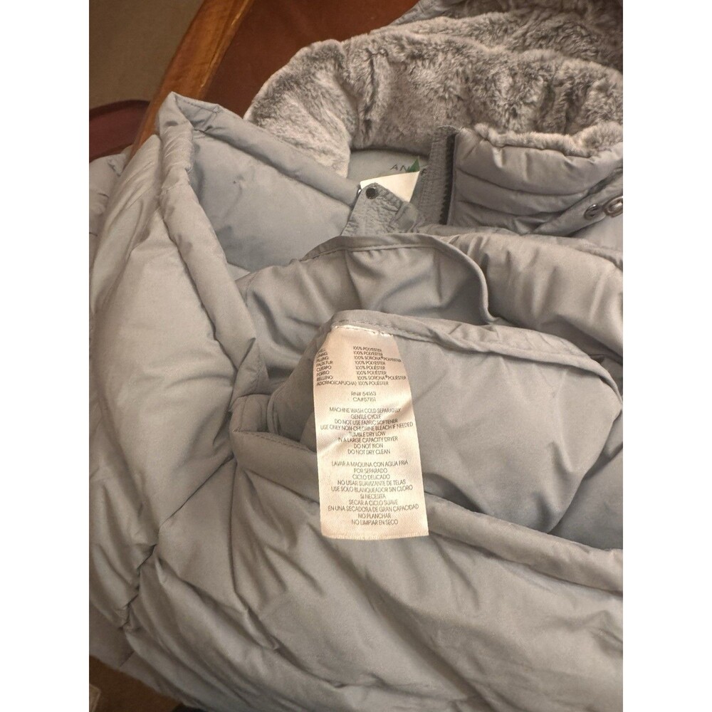 Andrew Marc Stretch Puffer Jacket XL Black Removable Fur Hood Grey - Picture 13 of 14